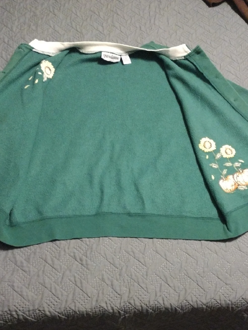 Speculation Green Button-Up Cardigan with Sunflower & Pumpkin Embroidery - Picture 8 of 11